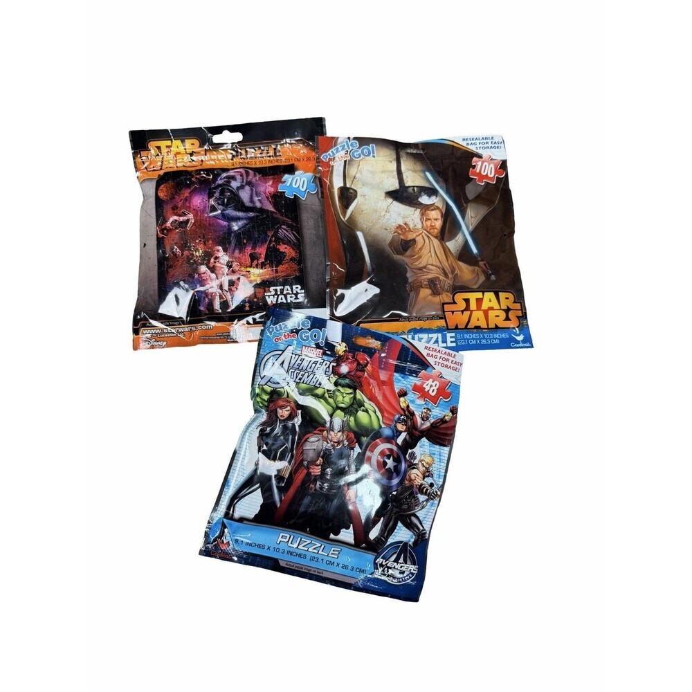 Star Wars & Marvel Avengers Kids Jigsaw Puzzle On The Go Lot 3 48 & 100 Pieces